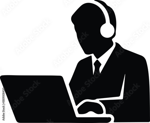 Isolated man wearing headphones working on laptop illustration vector
