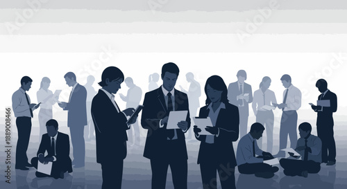 Diverse Business People Collaborating Digitally on Tablets in Modern Environment