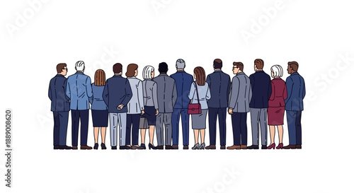 Diverse Group of Business Professionals Standing Together in a - Back View