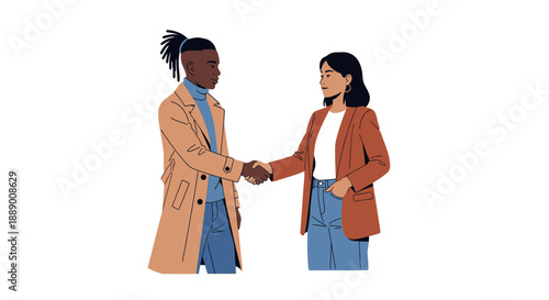 Diverse Professionals Shaking Hands in Modern Business Attire - Collaboration and Agreement