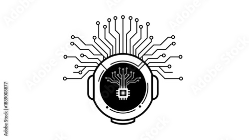 Brain and circuits icon representing artificial intelligence and smart technology and innovative thinking and digital connection