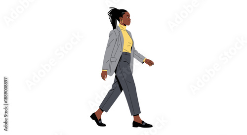 Woman in Business Attire Walking Confidently, Professional Female in Smart Casual Outfit