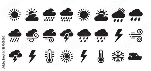 Weather Forecast Icons Set. Climate and Weather Symbols, Meteorology and Forecast Icon. Vector illustration eps 10 