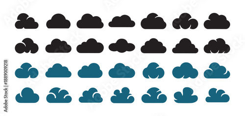 Cloud Shape Icon set. Collection in Black and Blue. Vector illustration eps 10