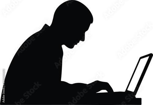 Isolated silhouette of a man typing on a laptop computer illustration vector