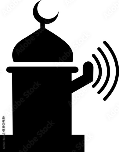 Photos adhan call to prayer icon of islamic mosque and muezzin symbols of flat vector i