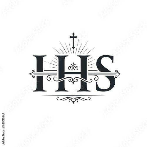 IHS monogram with cross and decorative elements.