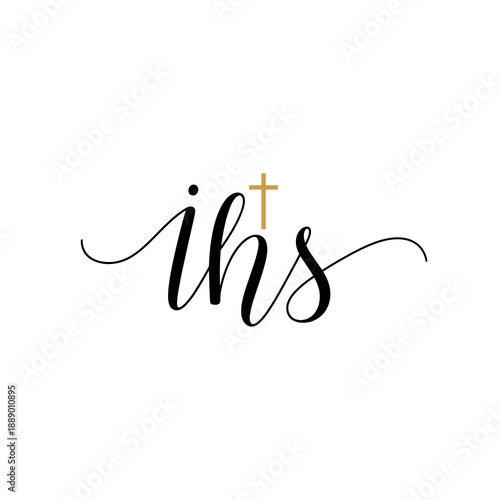 IHS monogram with cross religious symbol in elegant script.
