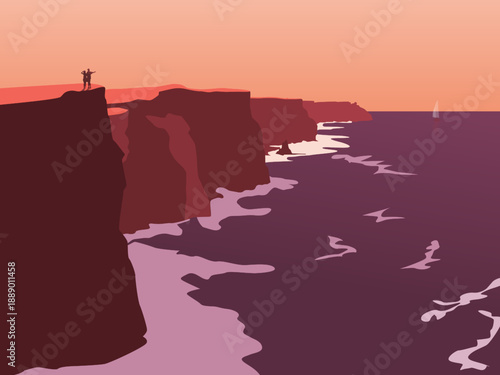 Couple enjoys sunset view from the cliffs