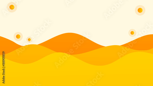 Warm Orange Yellow Wavy Abstract Background with Glowing Circles