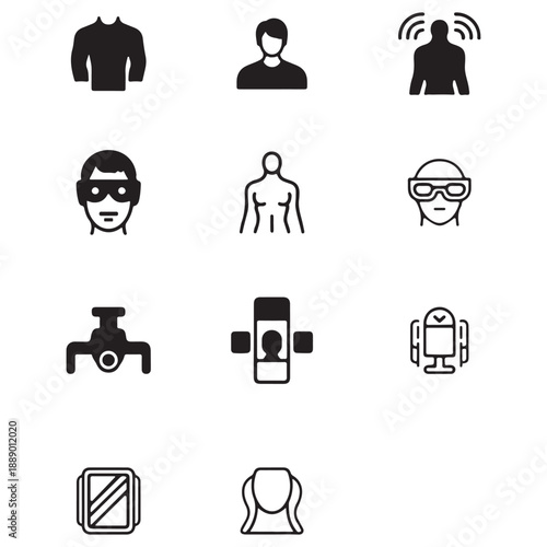 Minimalist Human Body and Personal Health Monitoring Icons - Black Linear Style.