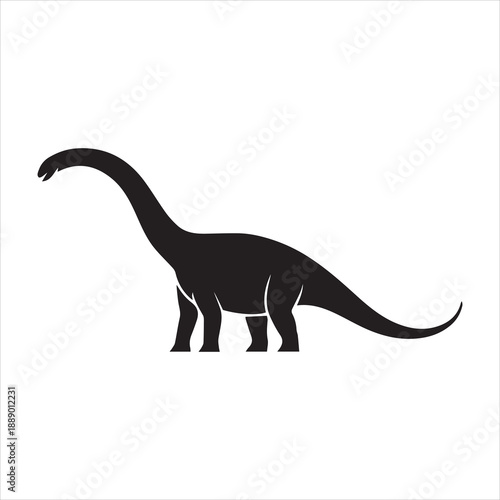 Majestic black diplodocus dinosaur silhouette on a clean white background