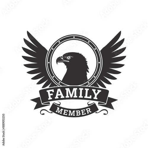 Majestic eagle emblem with wings spread and family member text for a strong connection
