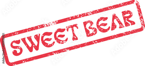 Delightful grunge textured red rubber stamp prominently displaying the charming phrase SWEET BEAR for adorable messaging