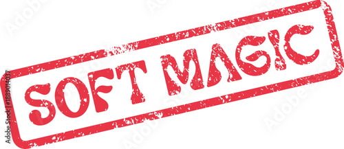 Distressed red rubber stamp showing Soft Magic text for enchanting wonder and charm feelings