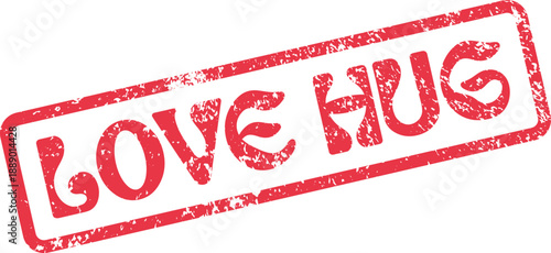 Expressive red vintage rubber stamp featuring the words LOVE HUG for heartfelt communication