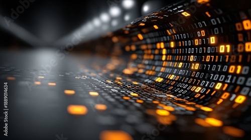 digital data stream with binary code and data visualization for tech and cybersecurity concepts