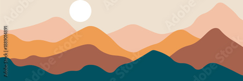 Abstract landscape poster. Nature wall decor contemporary art prints, medieval mountains backdrop. vector