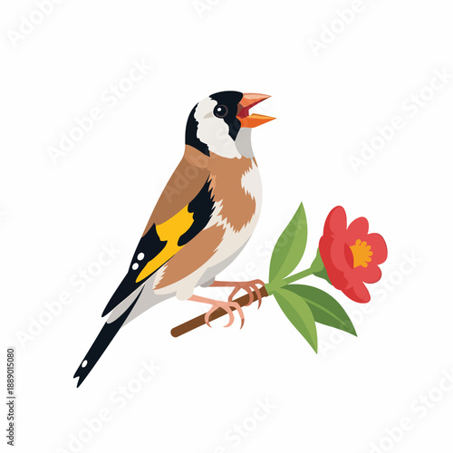 Bird Singing on Flowering Branch