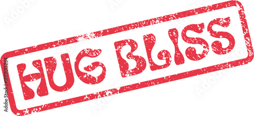 Grungy Red Ink Stamp with HUG BLISS Text Evoking Joyful Embrace and Happiness