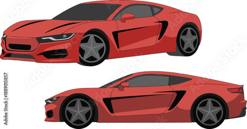 Red sports car in dynamic motion on white background