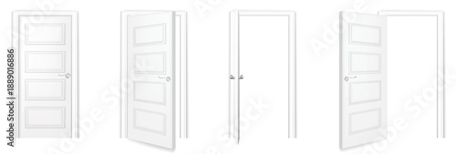 Classic white wooden door collection isolated architectural interior decoration vector
