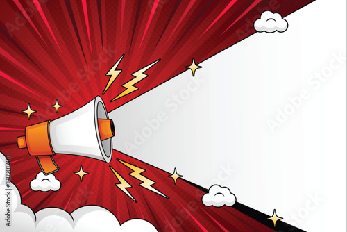 Communication megaphone in isolated hand realistic marketing illustration vector