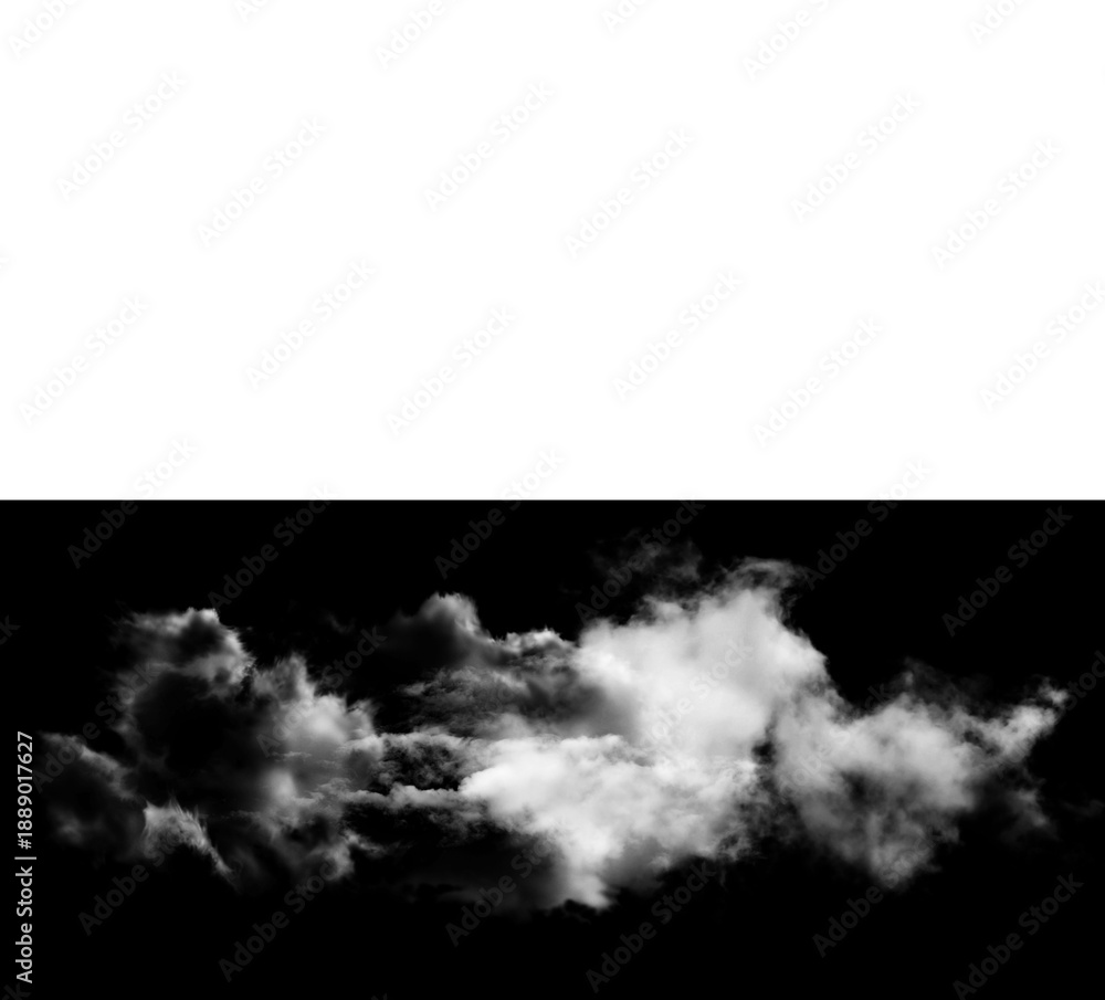 Naklejka premium Detailed white cumulus cloud against dark background, volumetric and textured, PNG cutout for graphic design and atmospheric overlays