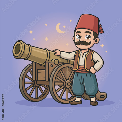 Ottoman Man with Cannon Announcing Ramadan Time