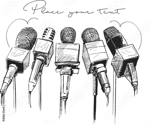 Public announcement podium microphones isolated realistic communication media illustration vector