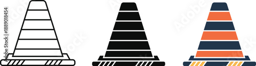 Traffic Cone Safety Warning Road Sign Vector Icon Set