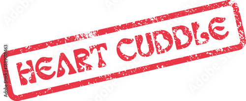 Textured red HEART CUDDLE rubber stamp representing warmth affection and the comforting closeness of embraces