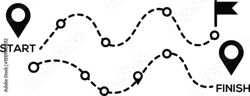 Navigation Route Path with Start and Finish Location Pin Vector Illustration