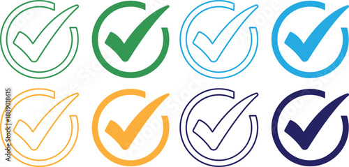 Check Mark Tick Icon Set in Multiple Colors Vector Collection