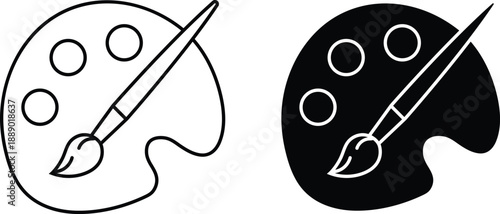 Artist Paint Palette and Brush Line and Solid Icon Vector Illustration