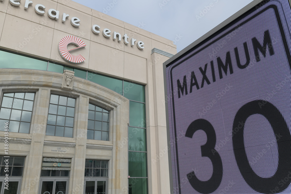 Naklejka premium LED speed sign and entrance portal to Enercare Centre, Exhibition Place, Toronto