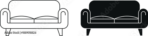 Modern Sofa Couch Furniture Line and Solid Icon Vector