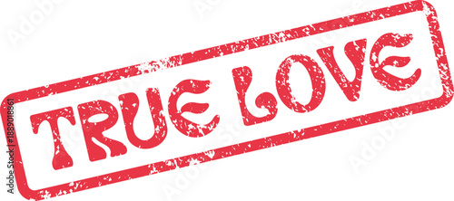Vibrant red rubber stamp showing TRUE LOVE inside a distressed rectangular border