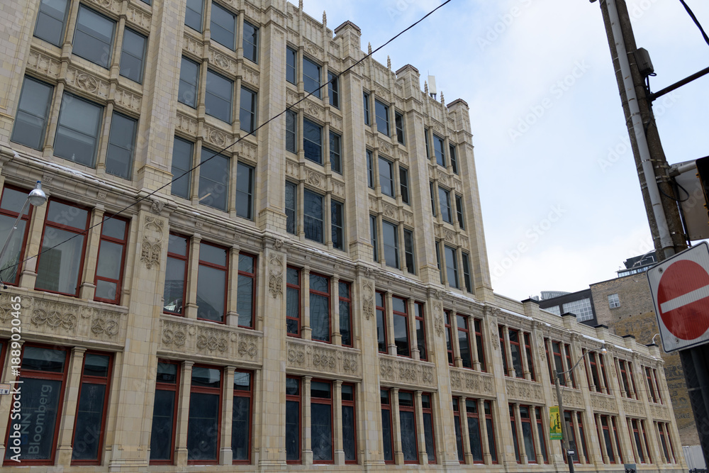 Fototapeta premium 299 Queen St W, designed by by Burke, Horwood & White in 1913, in Neo-Gothic style (Methodist Book and Publishing House, Ryerson Press, City-CHUM, Bell Media), Toronto