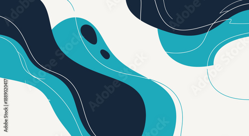 Abstract Fluid Shapes and Lines on a Creamy Background - Modern Organic Design