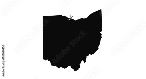 Black Silhouette Map of Ohio State Border Outline on White Background