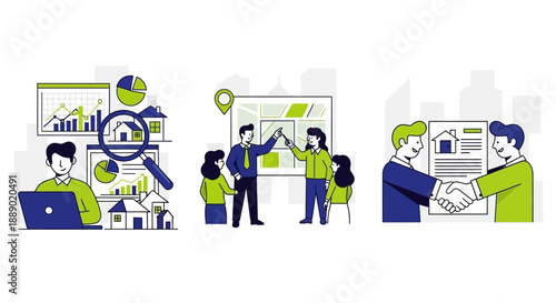 Diverse Real Estate Business Scenes: Analysis, Planning, and Deal Closing