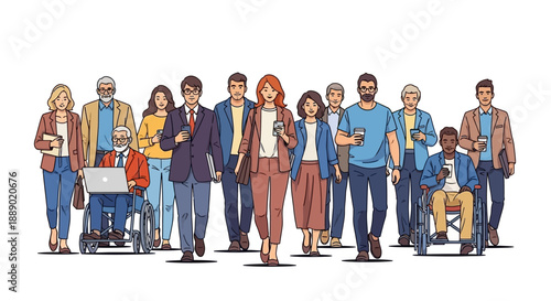 Diverse Group of Professionals Walking Together in a Modern Environment