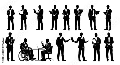 Diverse Business Professionals in Silhouette Posing with Technology and in Settings