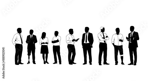 Diverse Group of Business Professionals Silhouetted Standing and Interacting