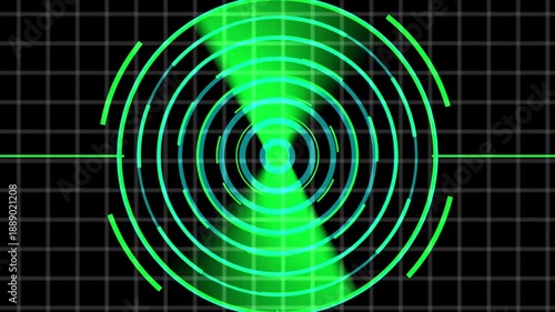 Digital Radar Screen with World Map and HUD Elements animation on the black background.