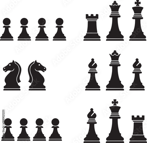 Black silhouette chess pieces set