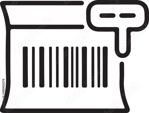 Rejected Product Barcode with Thumbs Down Icon, Line icon showing a barcode label and thumbs down symbol, representing product rejection, invalid scan, failed approval, or negative inventory status.

