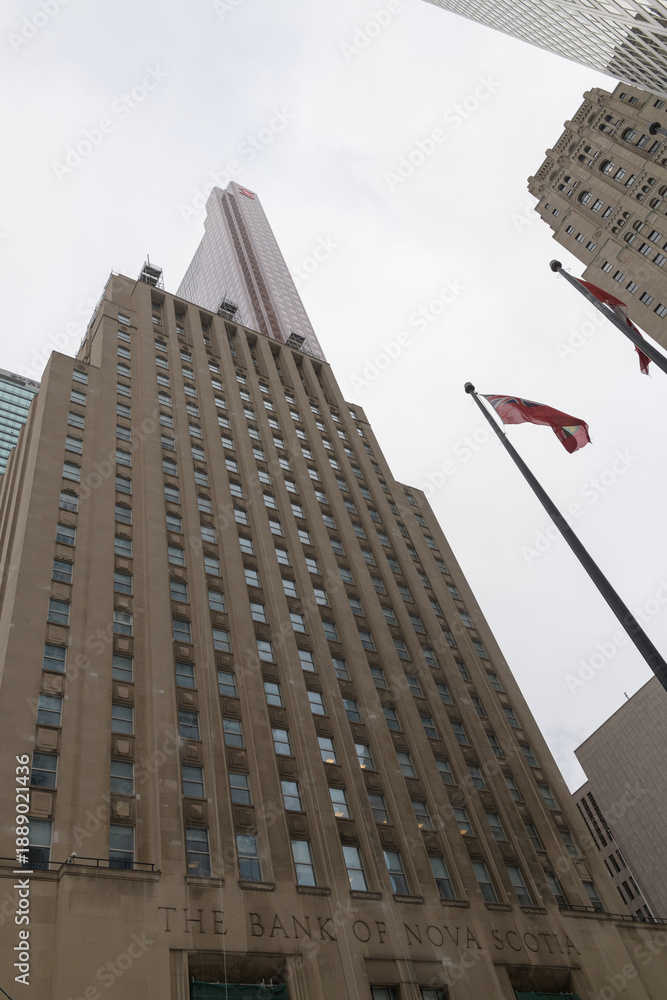 Fototapeta premium skyward view of the historic Bank of Nova Scotia building including Scotia Plaza, Toronto