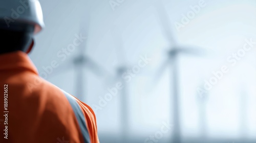 Engineer working at renewable wind energy farm, sustainable industry and clean power